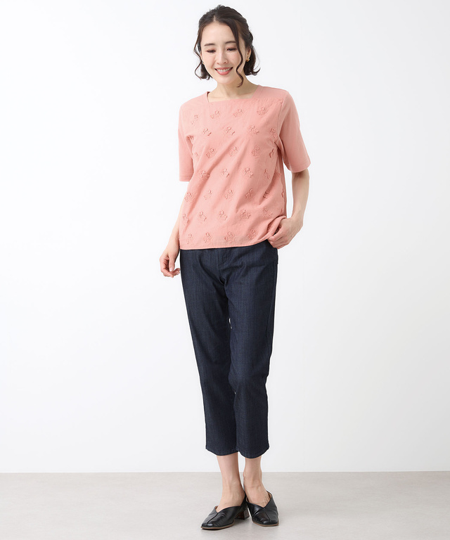 花柄刺繍 ドッキング プルオーバー