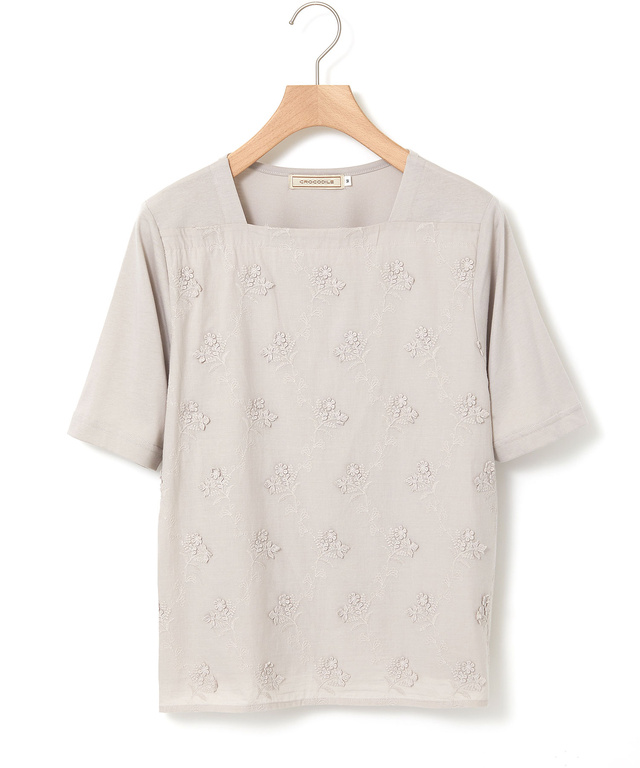 花柄刺繍 ドッキング プルオーバー