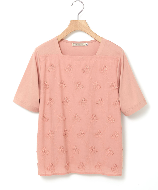 花柄刺繍 ドッキング プルオーバー