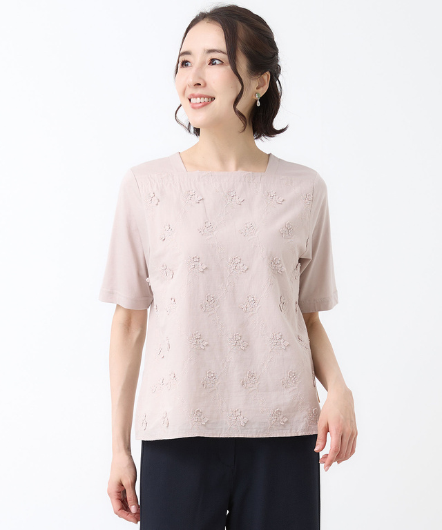 花柄刺繍 ドッキング プルオーバー