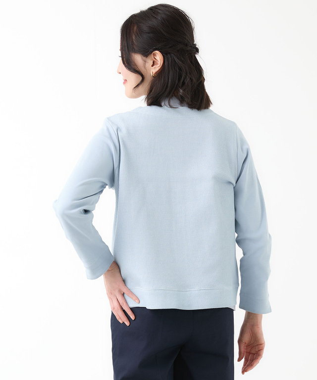 ワッフル生地 切り替え カーディガン