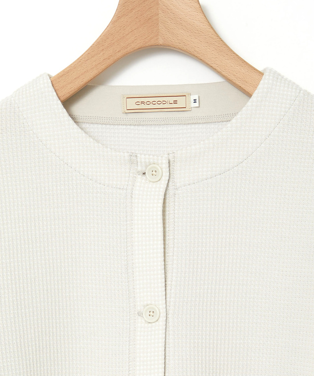 ワッフル生地 切り替え カーディガン