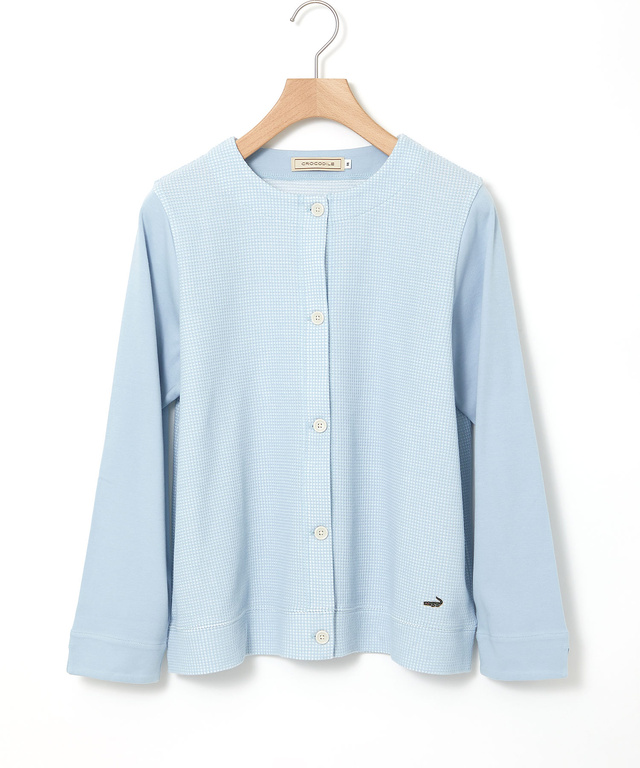 ワッフル生地 切り替え カーディガン