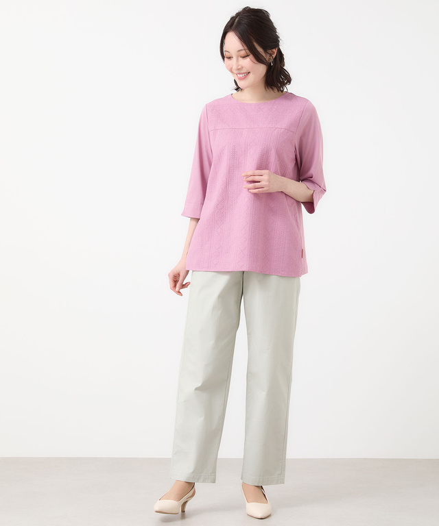 刺繍切り替え 七分袖 カットソー