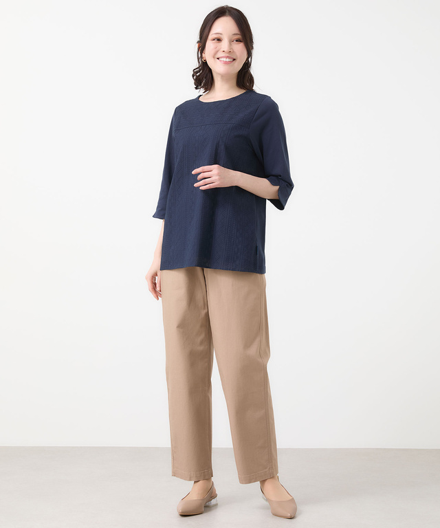 刺繍切り替え 七分袖 カットソー