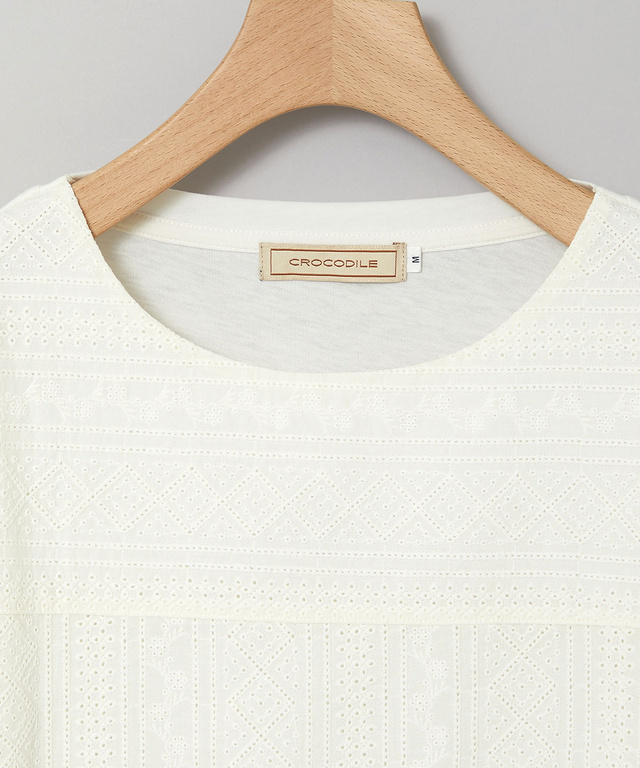 刺繍切り替え 七分袖 カットソー