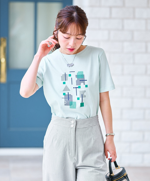 プレーティング天竺 モチーフプリント Tシャツ【UVカット】