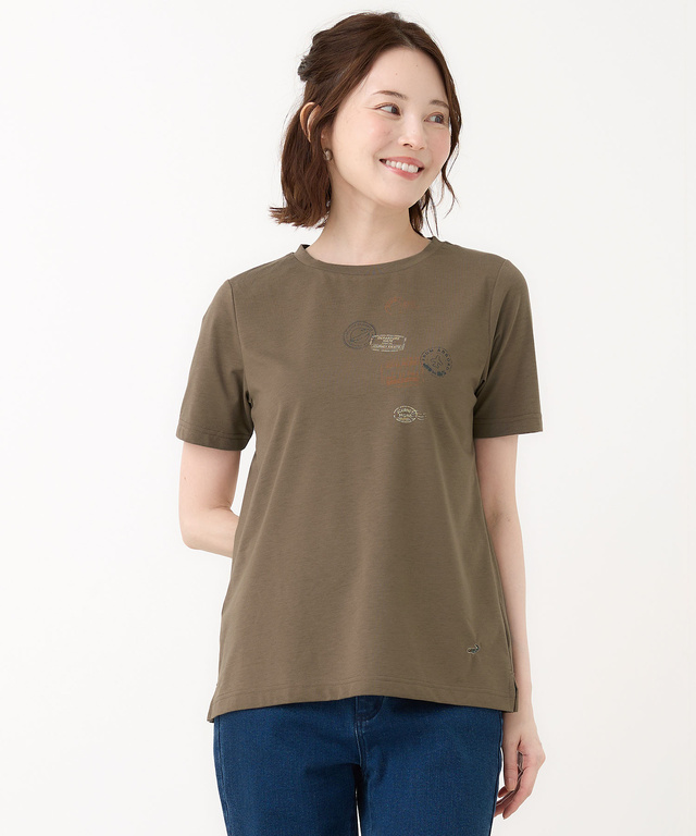プレーティング天竺 スタンププリント Tシャツ