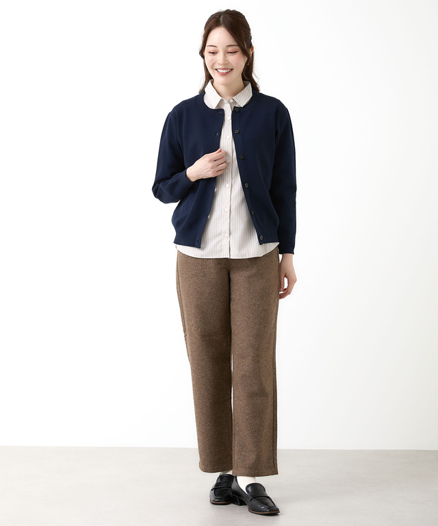 ミラノリブ編み クルーネック カーディガン【手洗いOK】