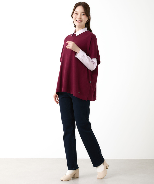 ウールブレンド ポンチョ風 ニット ベスト【手洗いOK】