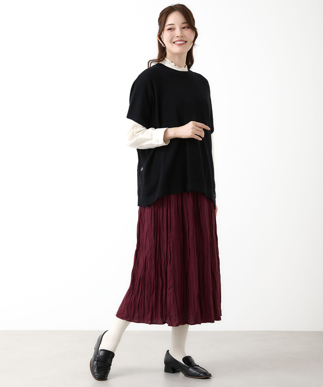 ウールブレンド ポンチョ風 ニット ベスト【手洗いOK】