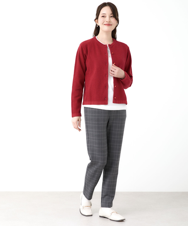 ウールブレンド 鹿の子編み ニットカーディガン【手洗いOK】