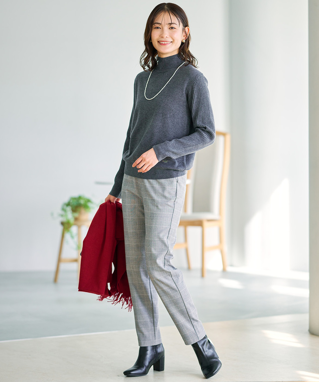 ウールブレンド アゼハイネック ニットカットソー【手洗いOK】