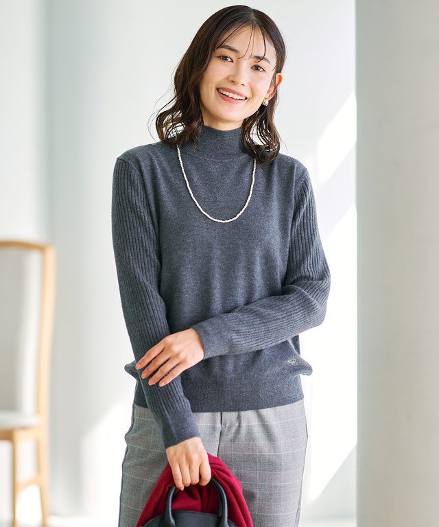 ウールブレンド アゼハイネック ニットカットソー【手洗いOK】