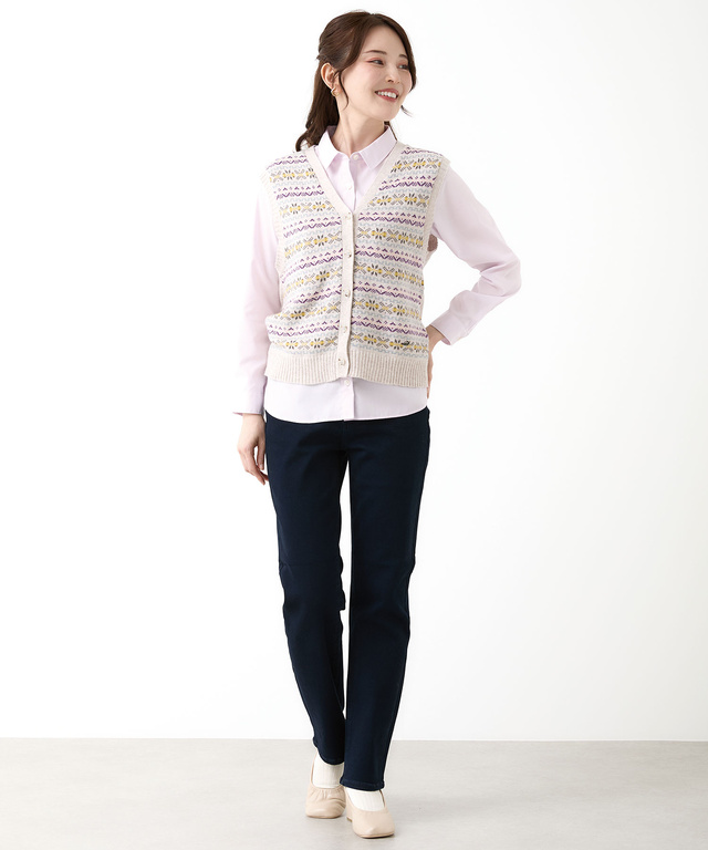 ウールブレンド フェアアイル柄 ニット ベスト【手洗いOK】