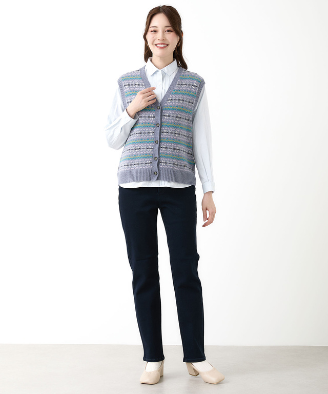 ウールブレンド フェアアイル柄 ニット ベスト【手洗いOK】