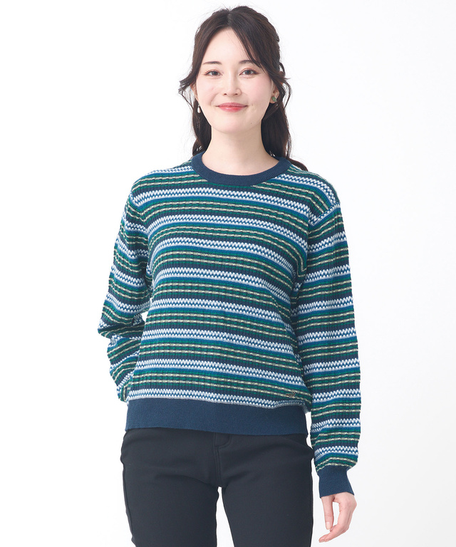 ウールブレンド マルチカラーボーダー ニット【手洗いOK】