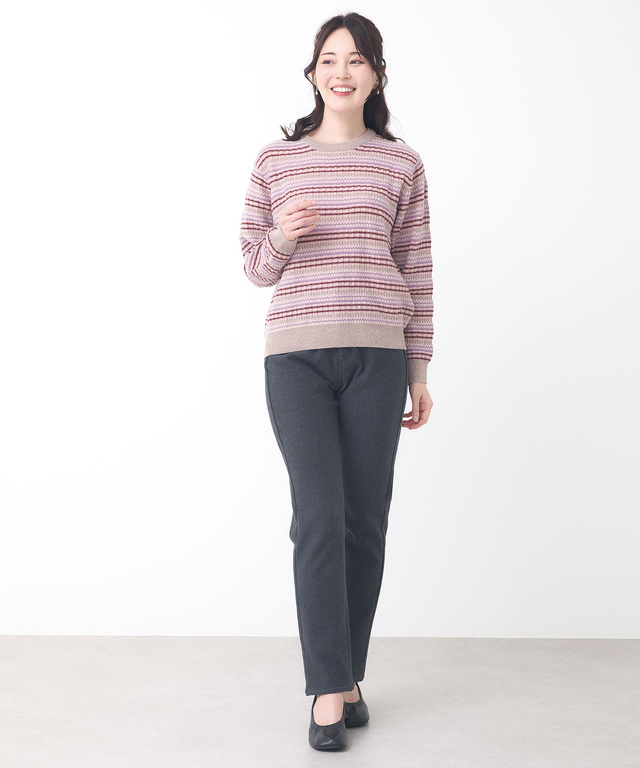 ウールブレンド マルチカラーボーダー ニット【手洗いOK】