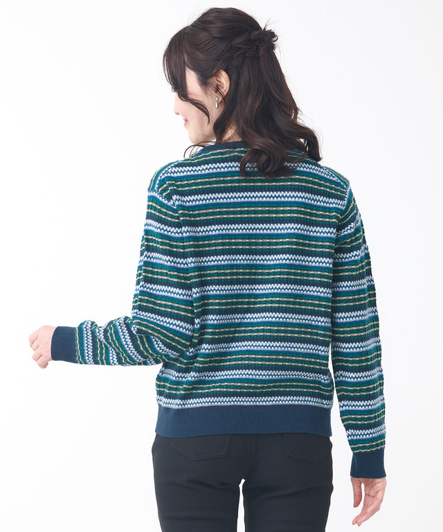 ウールブレンド マルチカラーボーダー ニット【手洗いOK】