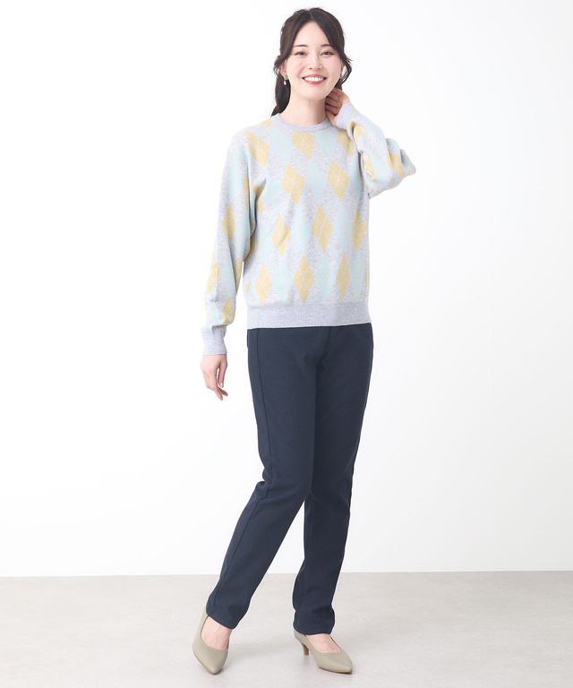 ウールブレンド アーガイル柄 ニット【手洗いOK】