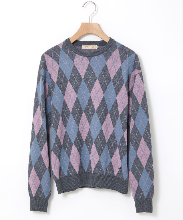 ウールブレンド アーガイル柄 ニット【手洗いOK】