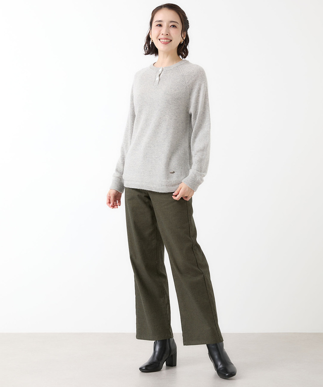 ウールブレンド ヘンリーネック ニット