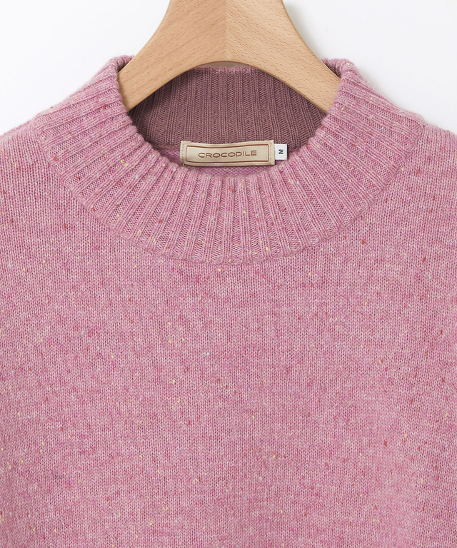 ウールブレンド ハイネック ネップ ニットチュニック【手洗いOK】【オンラインショップ限定】