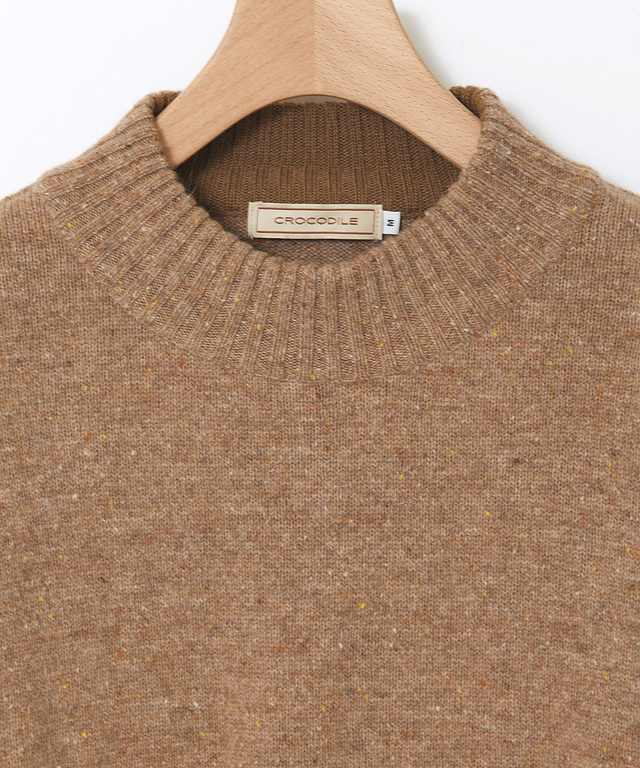 ウールブレンド ハイネック ネップ ニットチュニック【手洗いOK】【オンラインショップ限定】