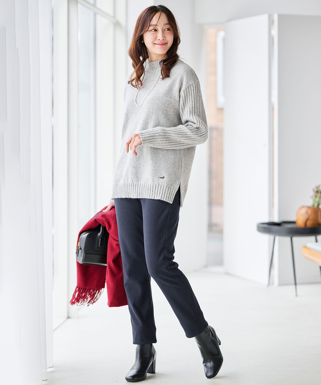 ウールブレンド ハイネック ネップ ニットチュニック【手洗いOK】【オンラインショップ限定】