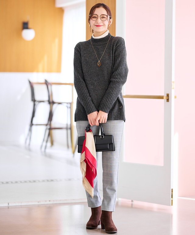 ウールブレンド ハイネック ネップ ニットチュニック【手洗いOK】【オンラインショップ限定】