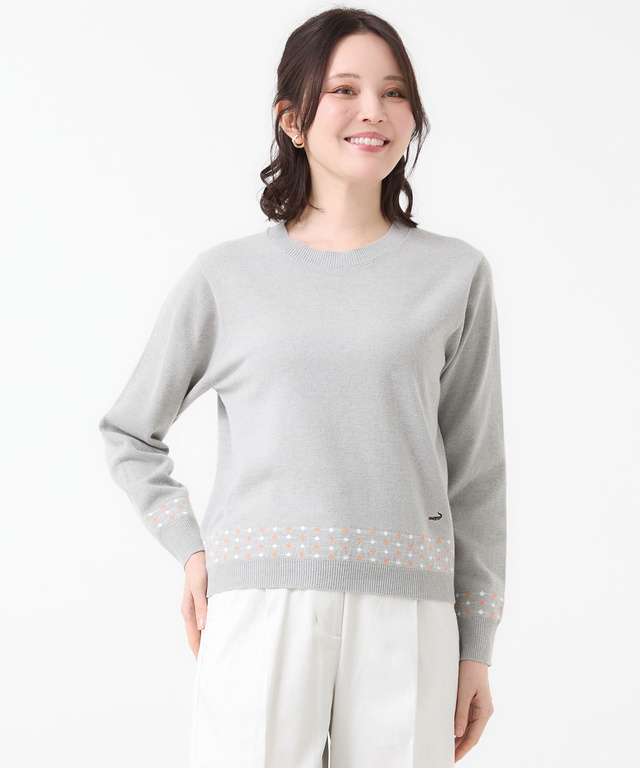 ジャカード柄 クルーネック ニット【手洗いOK】