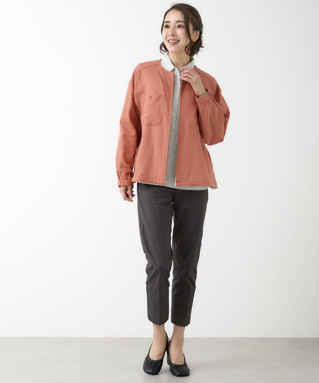 ノーカラー シアー ブルゾン