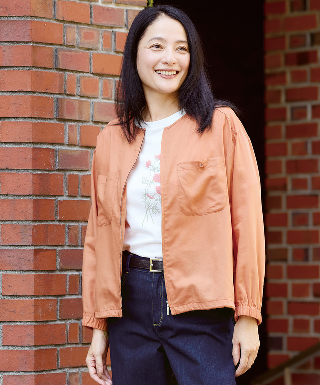 ノーカラー シアー ブルゾン