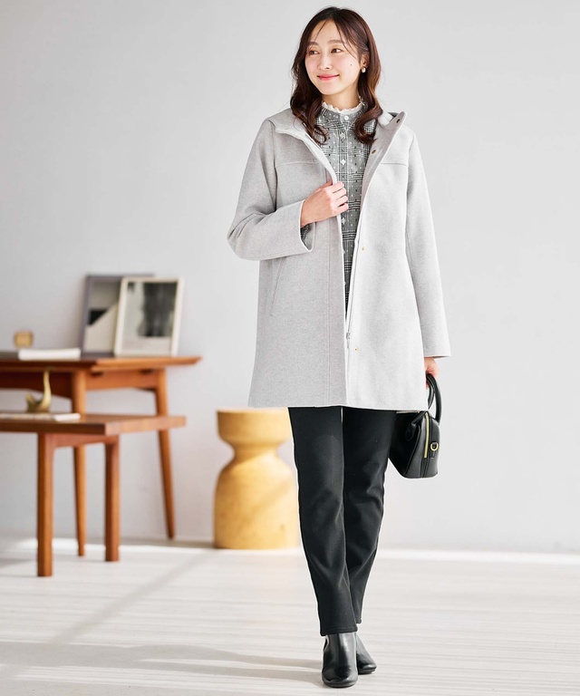 ウールライク フード付き コート 