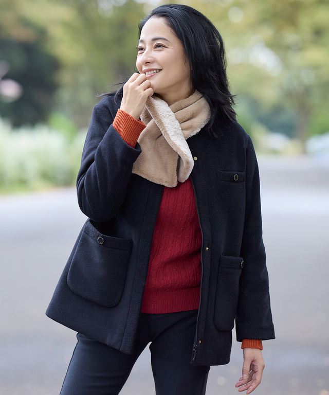 中綿 ノーカラー ジャケット