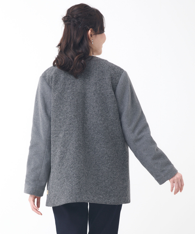 中綿 ノーカラー ジャケット