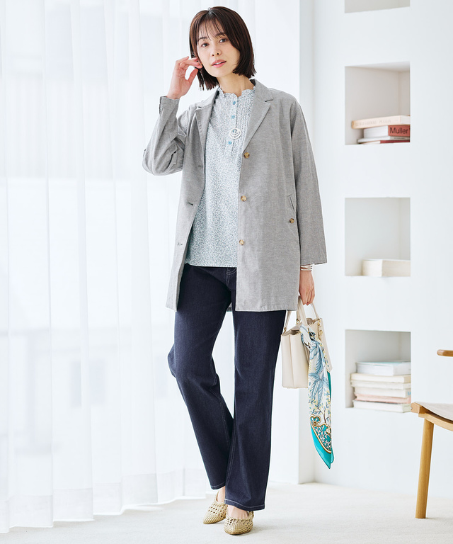 リネンブレンド ロング ジャケット