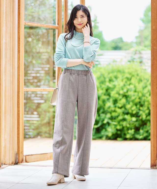 裏起毛 ピンタック ストレートパンツ
