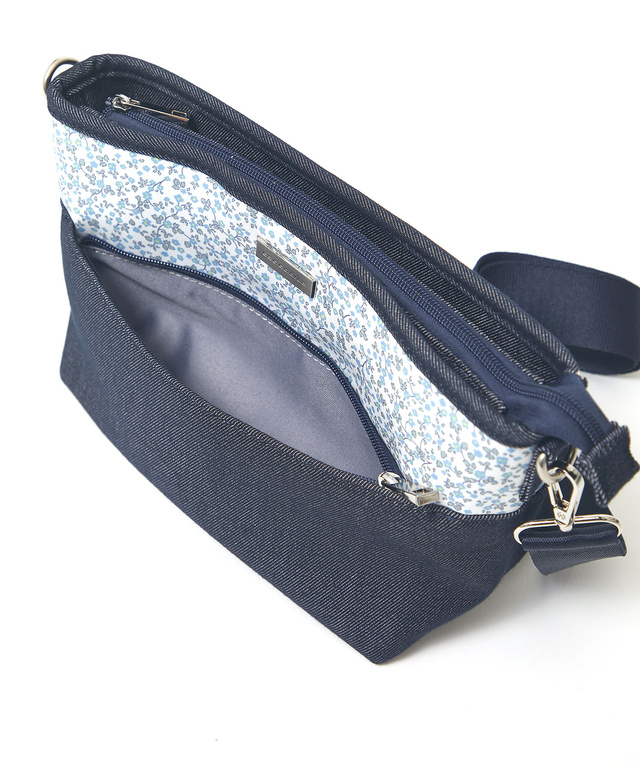 デニム風 小花柄 ショルダーバッグ