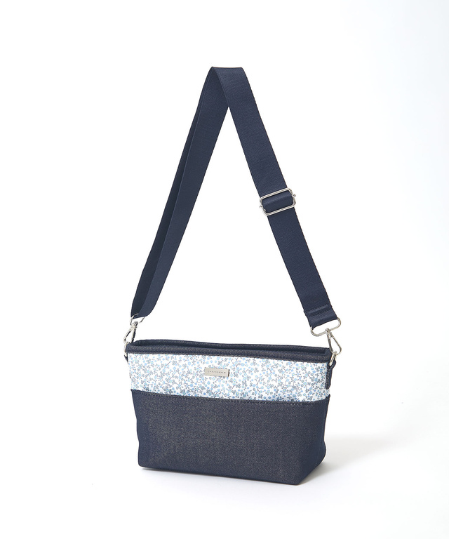 デニム風 小花柄 ショルダーバッグ