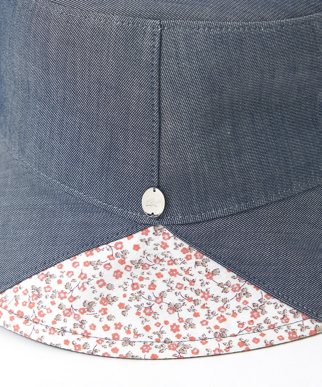 ダンガリー 小花柄 バケットハット【UVカット】【手洗いOK】