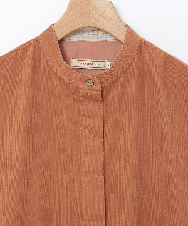  コーデュロイ バンドカラー チュニック