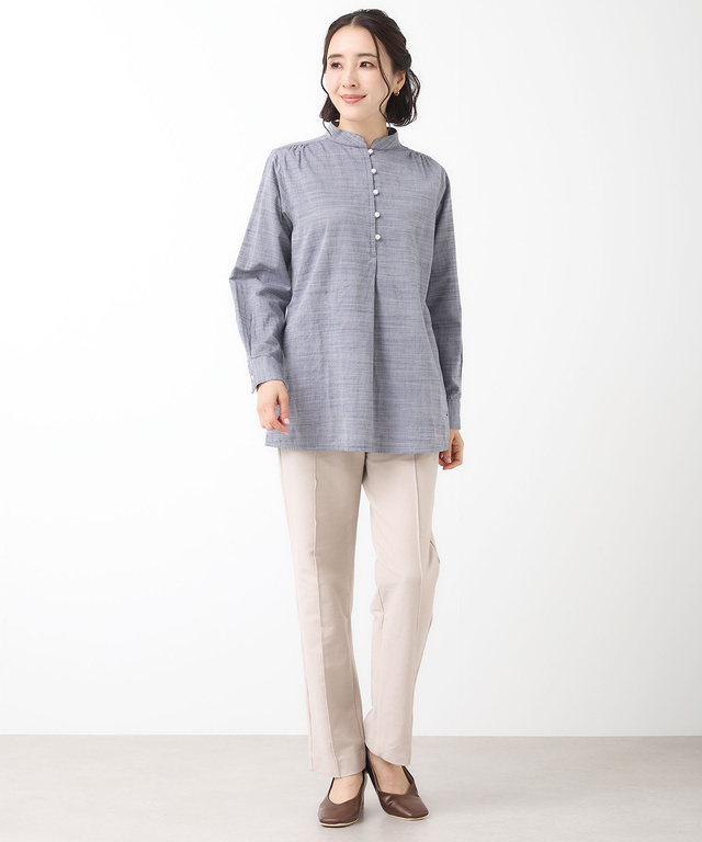 ダブルガーゼ バンドカラー チュニック