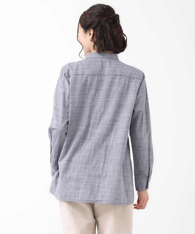 ダブルガーゼ バンドカラー チュニック