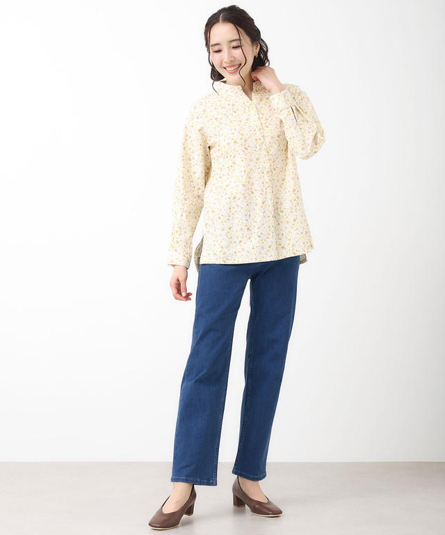 花柄 スキッパー チュニック