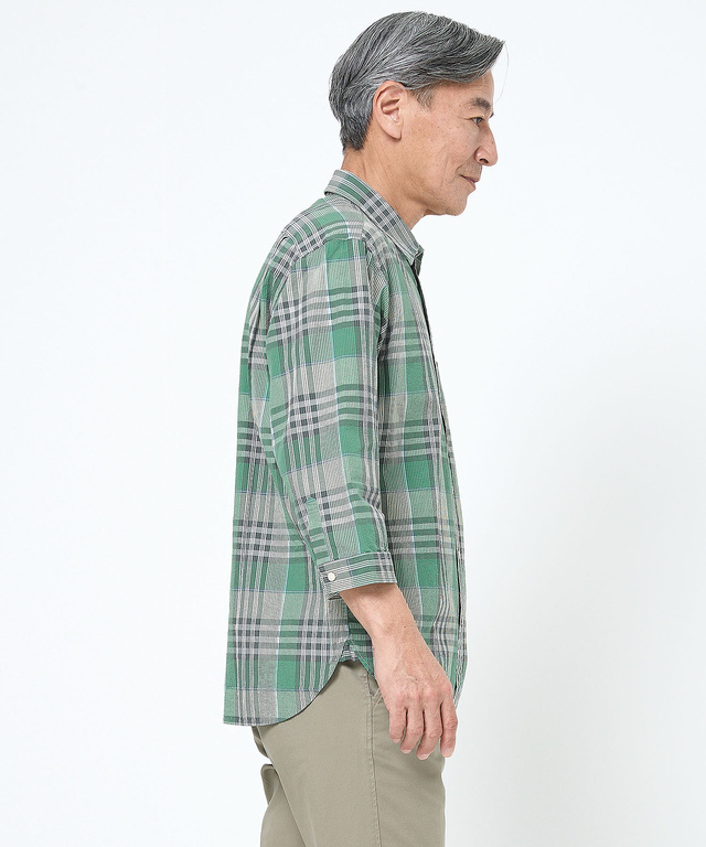 スノーコットン サッカーチェック 七分袖 シャツ 【接触冷感】