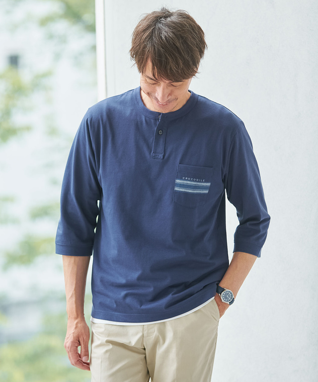 ヘンリーネック 七分袖 Tシャツ【吸汗速乾】