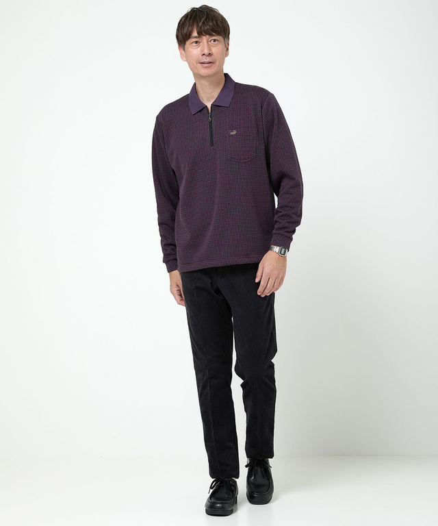 千鳥柄 ハーフジップ ポロシャツ