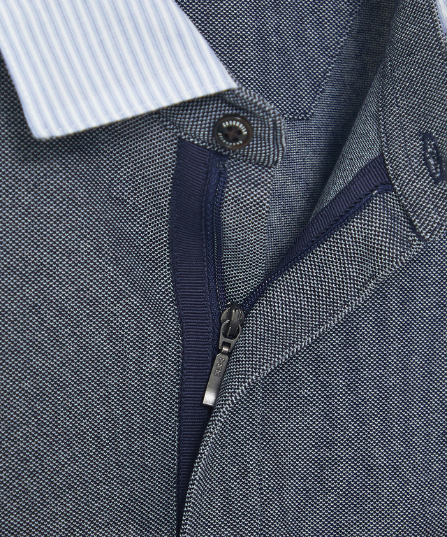 襟配色デザイン ジップ ポロシャツ