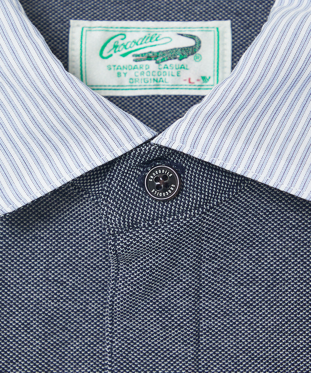 襟配色デザイン ジップ ポロシャツ